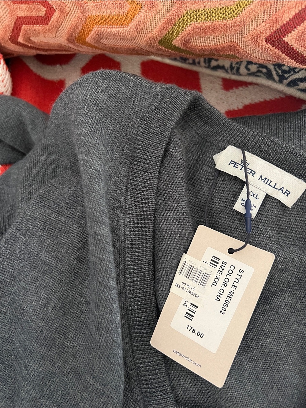 Peter Millar Charcoal Gray Autumn Crest V-Neck Sweater ME0S02 M Merino Wool NWT - Picture 4 of 4